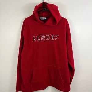 Aeropostale Aero 87 Unisex Size Medium Red Aero-tech Fleece Hoodie Sweatshirt
